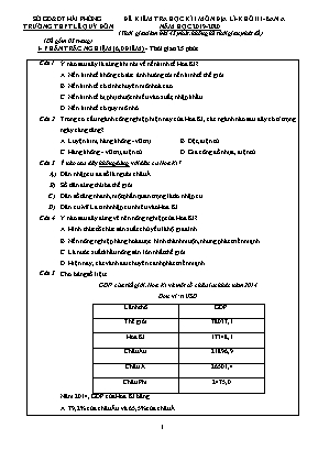 Đề kiểm tra học kì 1 môn Địa lý Lớp 11 - Ban A - Năm học 2018-2019 - Trường THPT Lê Quý Đôn (Có đáp án)